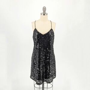Express Sequins Mini Dress Black S v neck nye holiday party cocktail sexy gatsby